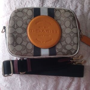 Coach Signature Crossbody Bag with Orange Accent